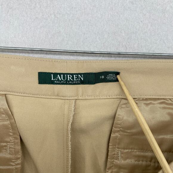 LAUREN RALPH LAUREN Pants 18 Twill Sateen Tapered Ankle Trouser Cotton Beige - Picture 6 of 13